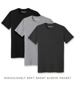 T-Shirts>Nayked Apparel Men'S 3Pk Ridiculously Soft 100% Cotton Pocket T-Shirt Favorites