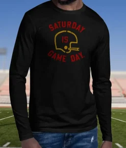 T-Shirts>Nayked Apparel Ridiculously Soft Saturday Is Game Day Graphic Long Sleeve Crew Neck T-Shirt