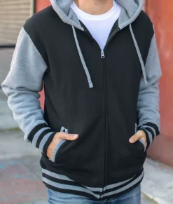 Hoodies & Sweatshirts>Nayked Apparel Varsity Full-Zip Hooded Fleece Jacket