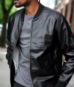 Shirts>Nayked Apparel Vegan Leather Recycled Bomber Jacket