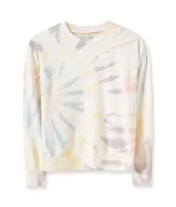 Hoodies & Sweatshirts>Nayked Apparel Women'S Soft Tie Dye Recycled Washed Terry Pullover Sweatshirt Spectrum Spiral Tie Dye