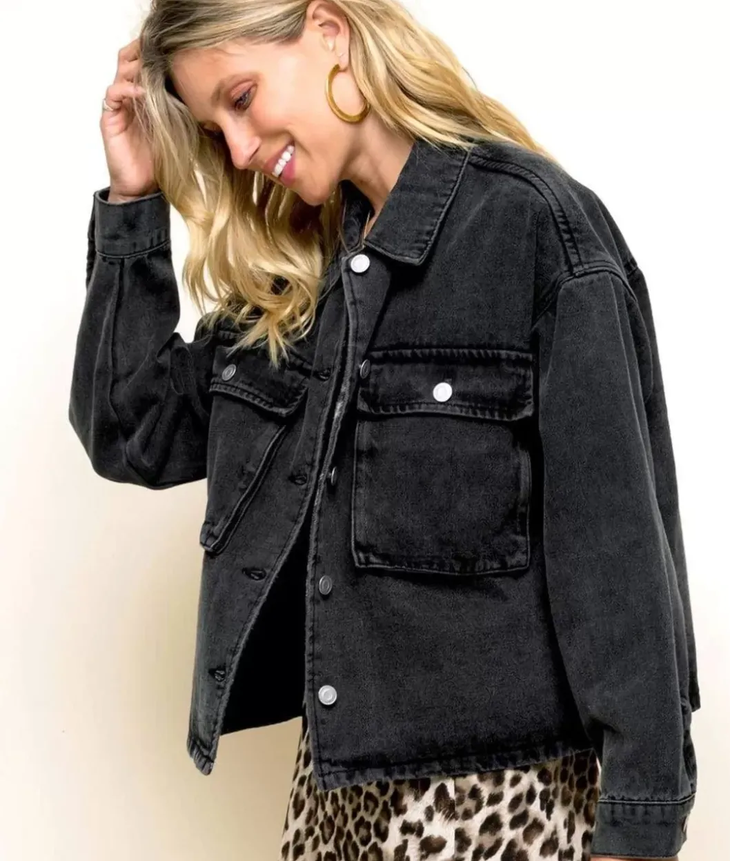 Outerwear>Nayked Apparel Women'S Vintage Washed Oversized Denim Jacket/Discontinued Black Denim