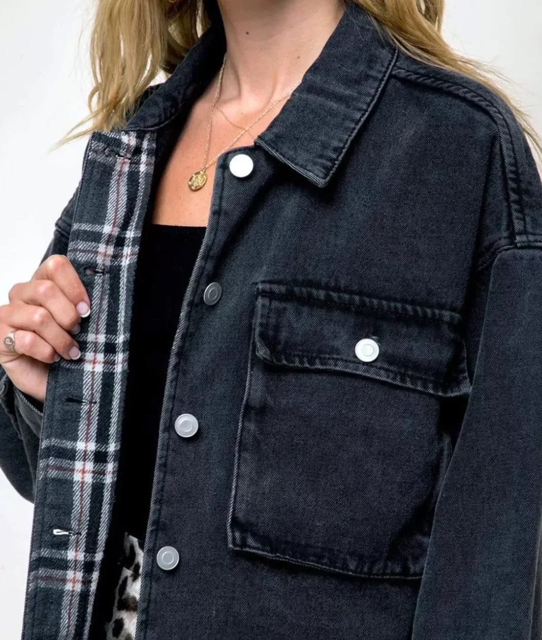Outerwear>Nayked Apparel Women'S Vintage Washed Oversized Denim Jacket/Discontinued Black Denim